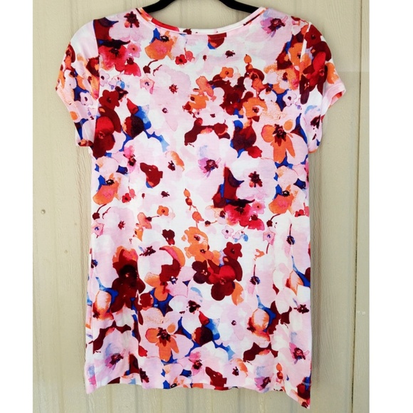 Vera Wang Floral Tee Shirt Blouse Shirt Top Red - Picture 5 of 7